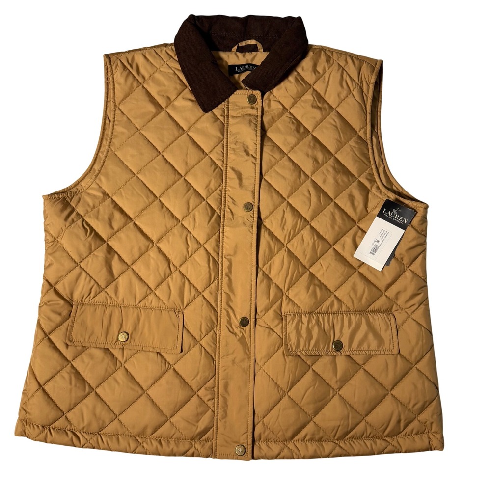 Ralph Lauren Black Label Quilted Vest Camel Puffer Snap Front XL‎ NEW MSRP: $160